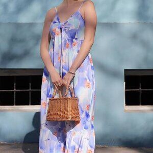 XL Grace Karin Floral Maxi Dress - Blue and Orange with Pockets
